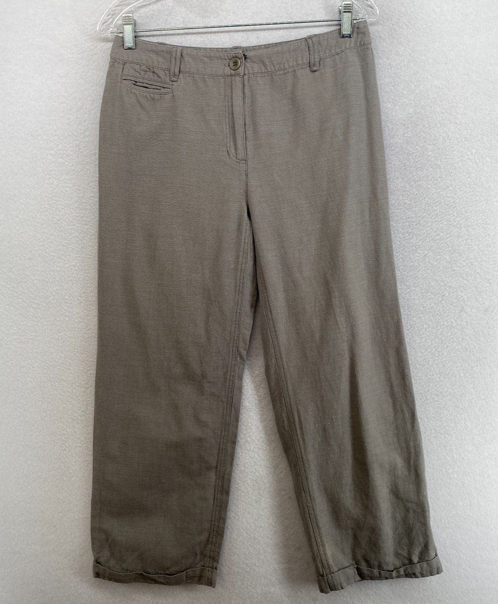 EILEEN FISHER Pants S Soft Cotton Canvas Chino Straight Cropped Cuff Detail Gray - Picture 1 of 14
